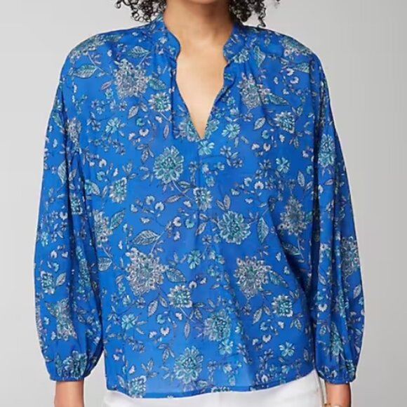 J. Jill Oversized Split-Neck Top in Royal Blue Thriving Jacobean Size S - Picture 10 of 11